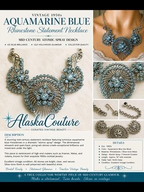 1950's Aquamarine Blue Rhinestone Statement Necklace